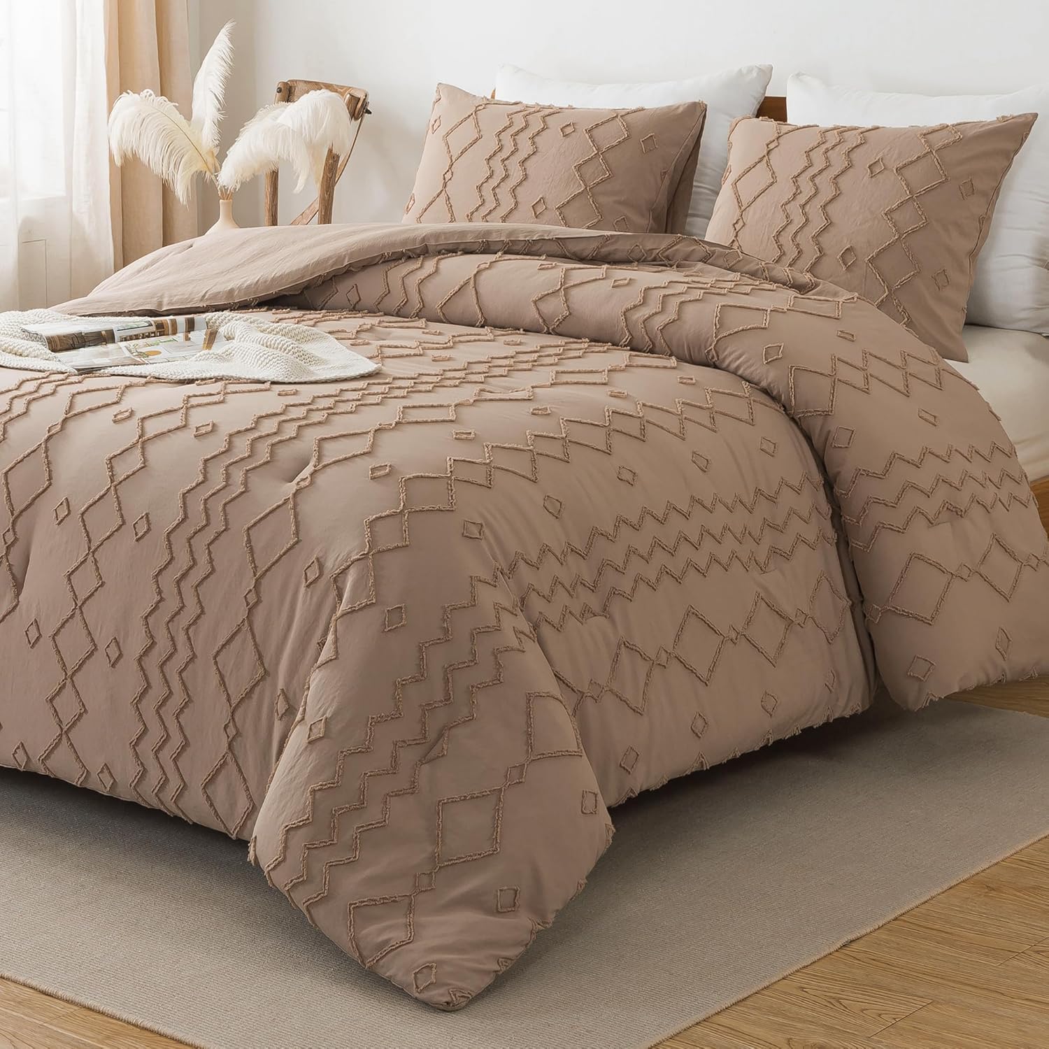 Andency Taupe Tufted Comforter Set Queen for Cozy Bedrooms