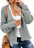 Women's Long Sleeve Chunky Knit Cardigan with Open Front Design