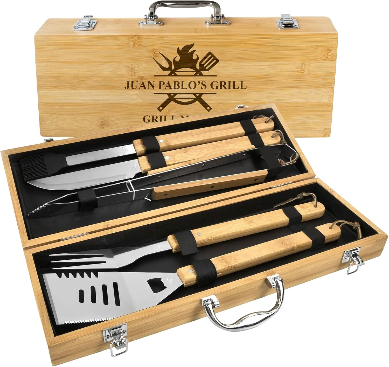 Personalized BBQ Set Box for Men - Custom Engraved Grilling Kit