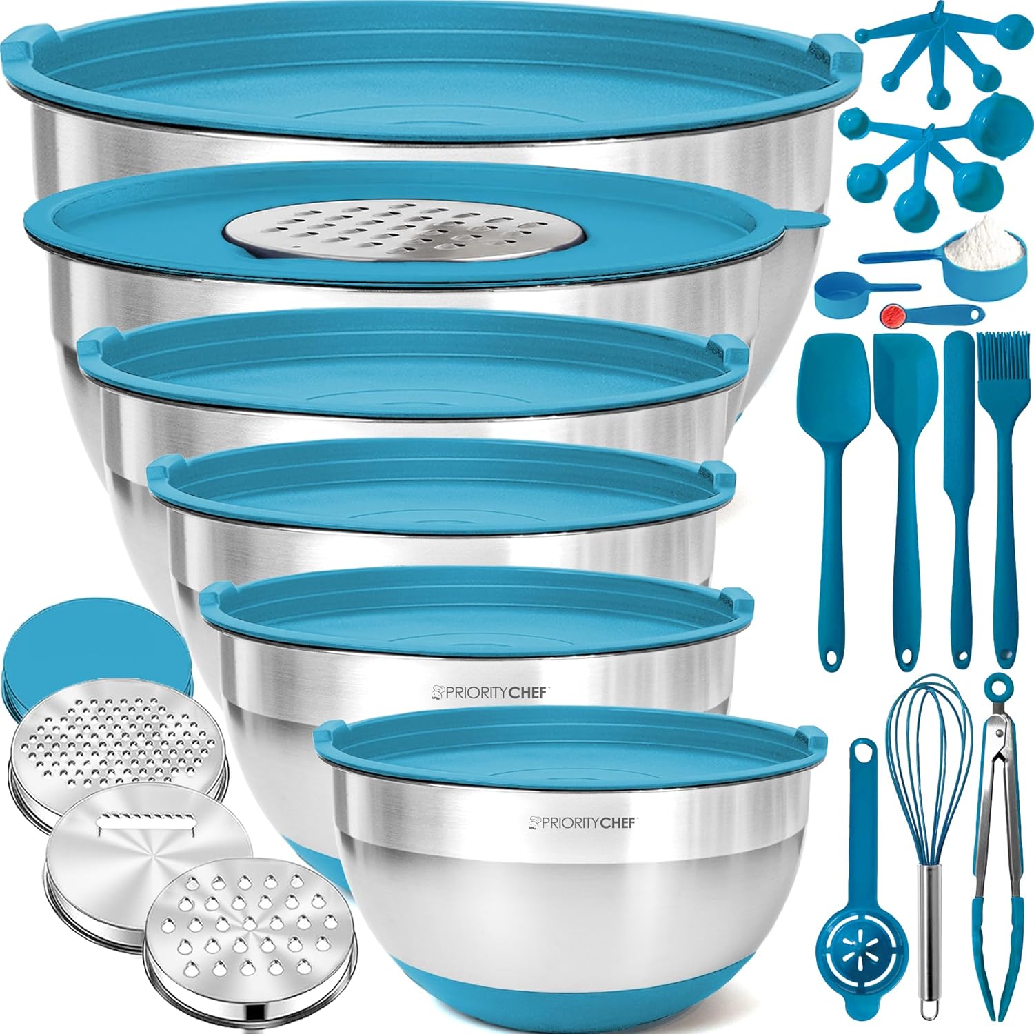 Priority Chef Stainless Steel Mixing Bowls Set with Lids 30Pcs