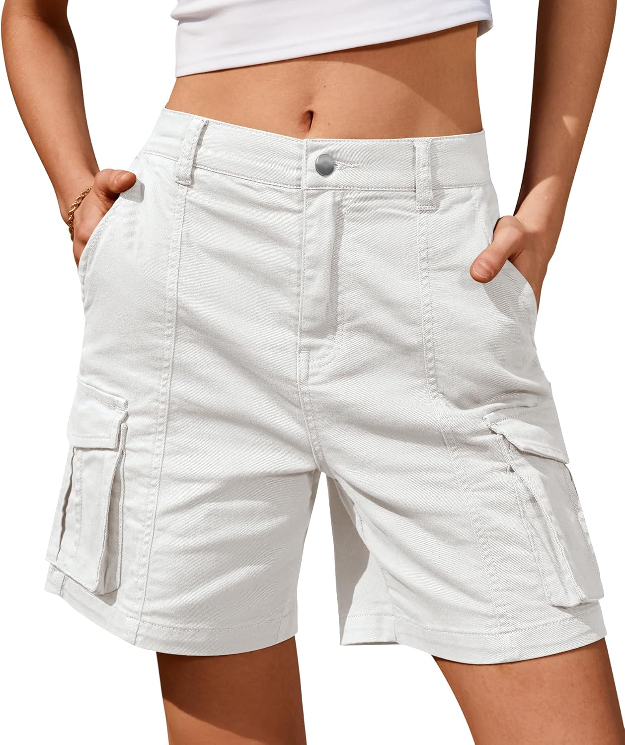 IVIR Bermuda Shorts for Women with 6 Pockets and Elastic Waist