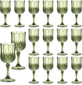 Vintage Green 7oz Plastic Wine Glasses Set of 16 - Reusable Retro