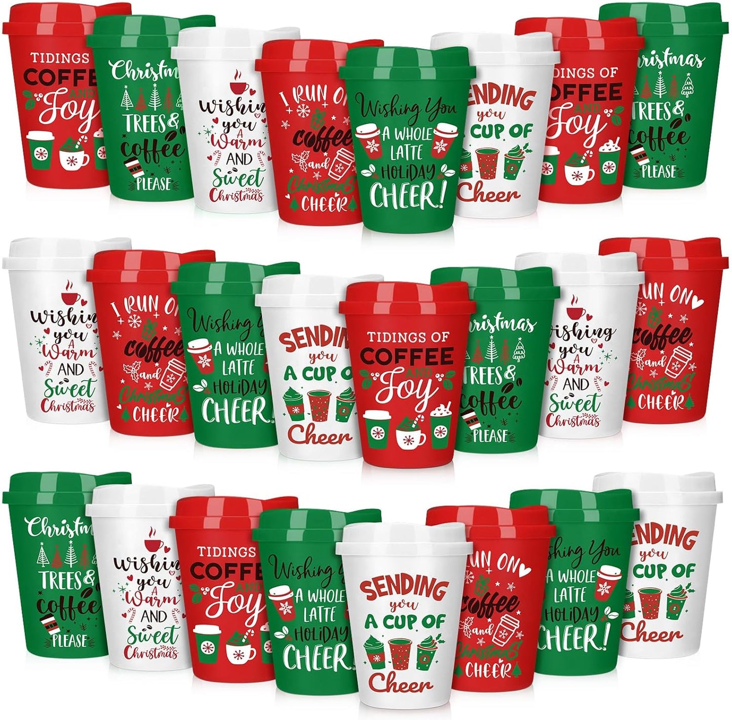 24 Pack Christmas Reusable Coffee Cups for Hot and Cold Drinks