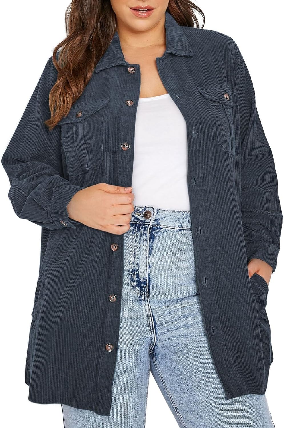 Eytino Womens Plus Size Long Sleeve Button Down Boyfriend Shirt