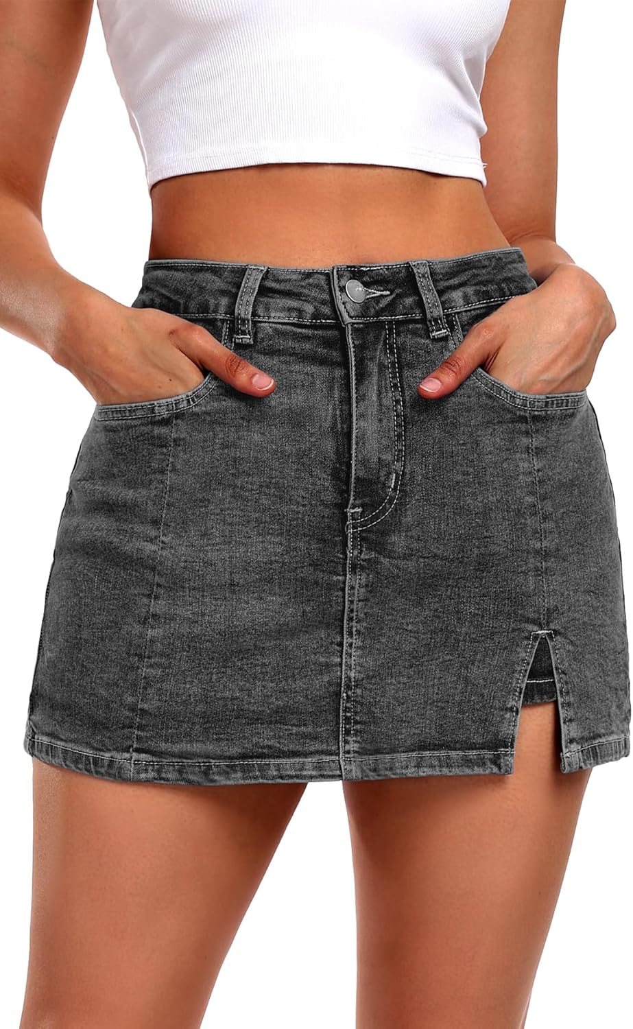 ELLEVEN Womens Side Slit Denim Skort for Stylish Summer Looks
