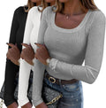 Zeagoo Long Sleeve Scoop Neck Rib Knit Tee - Slim Casual Basic