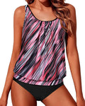 Two Piece Blouson Tankini Swimsuit for Women - Modest Loose Fit straps