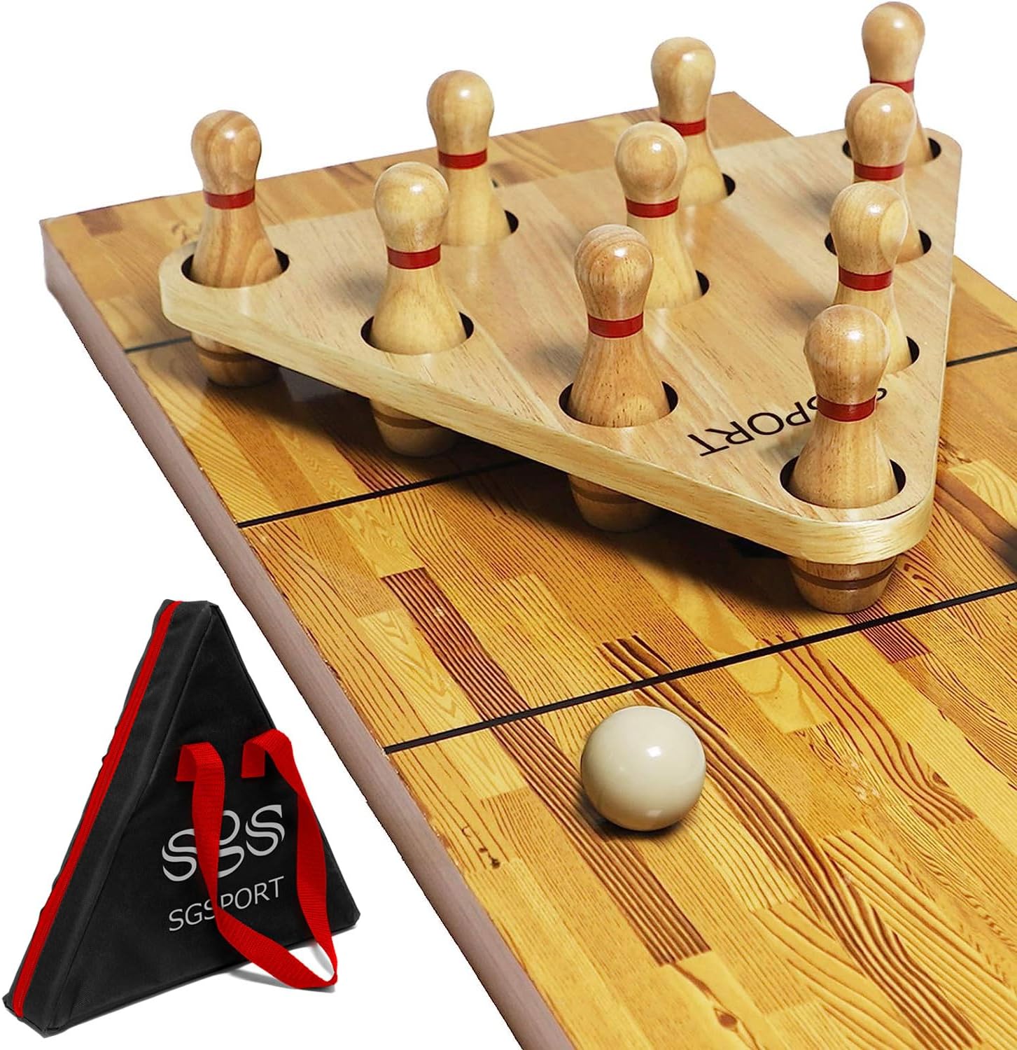 Shuffleboard Bowling Pin Set with Premium Hardwood Pins