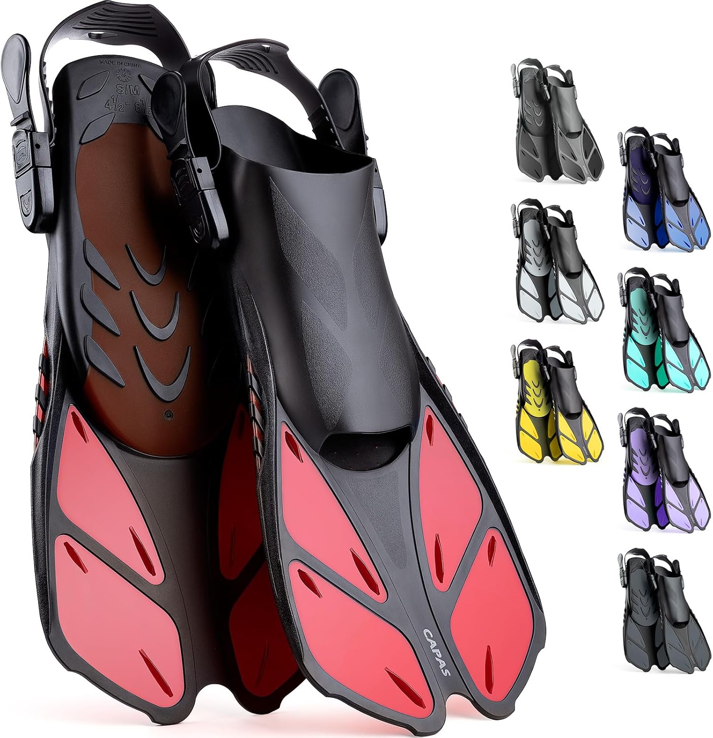 CAPAS Snorkel Fins for Adults and Kids - Adjustable Swim Fins