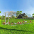 Large Metal Chicken Coop with Run Walk-in Poultry - Sturdy Outdoor Pen