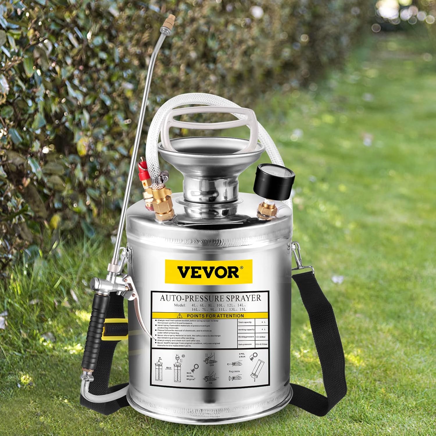 Happybuy 1 Gallon Stainless Steel Pump Sprayer for Gardening