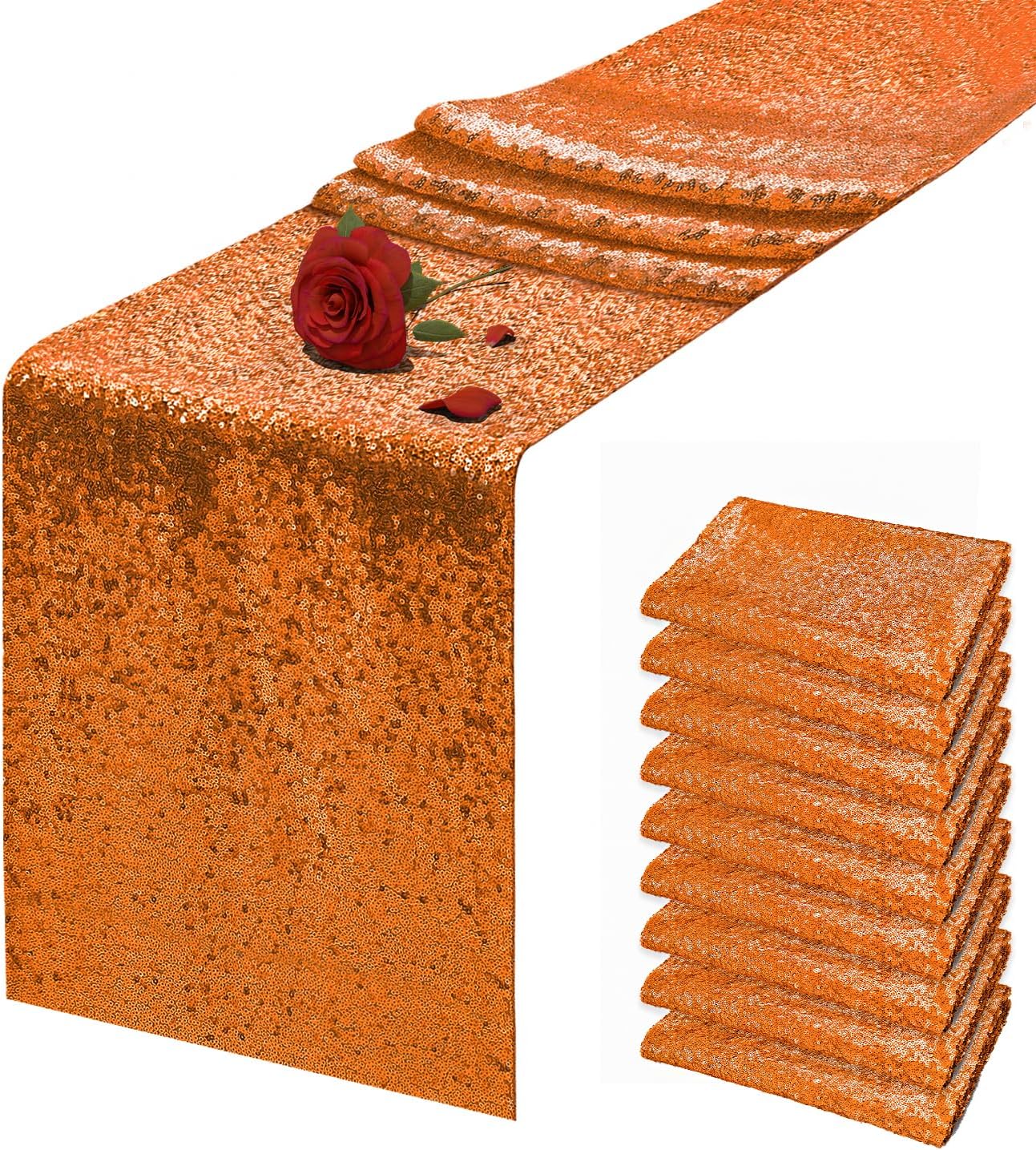 Orange Sequin Table Runner for Birthday Parties and Weddings