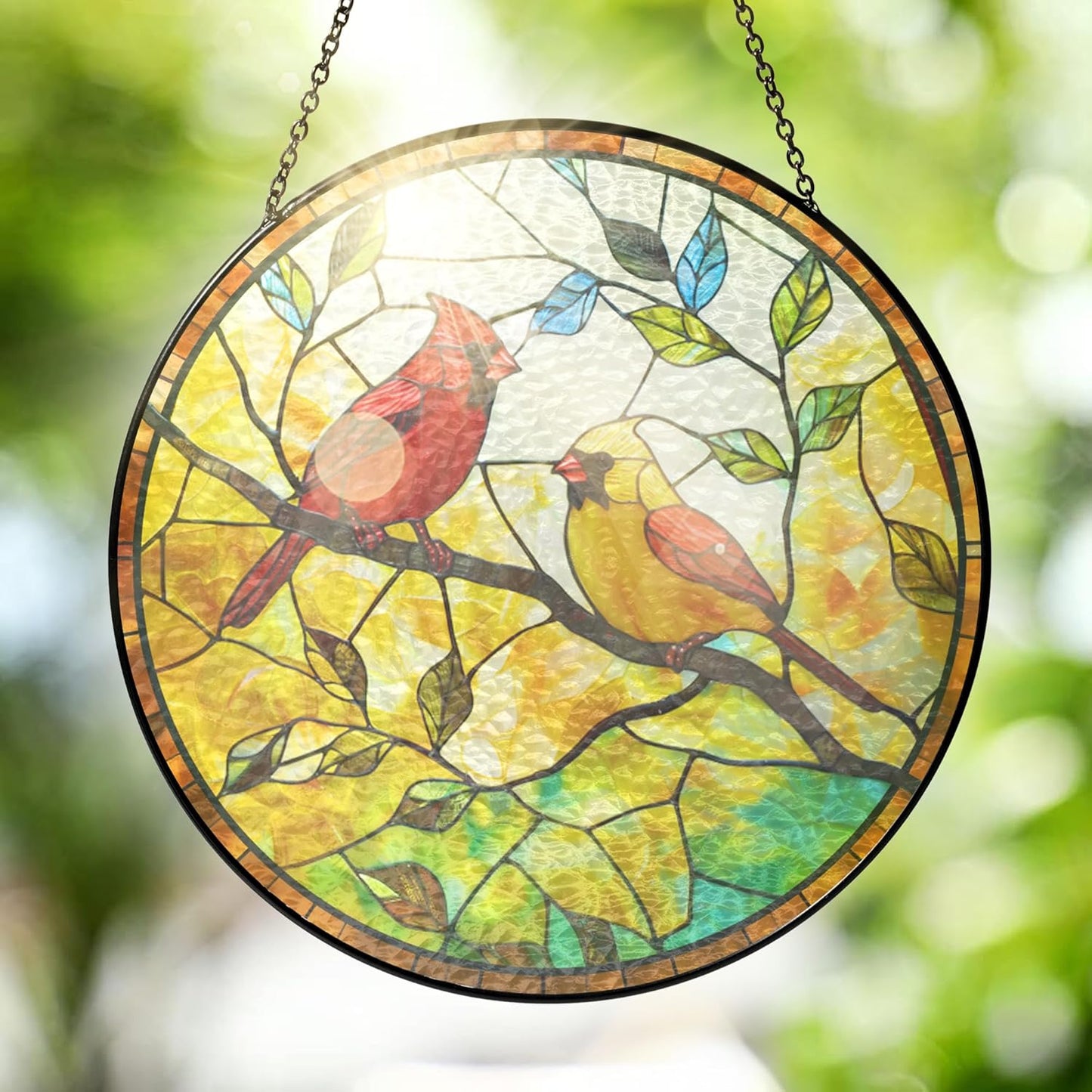 Cardinal Stained Glass Sun Catcher for Home Decor Gifts