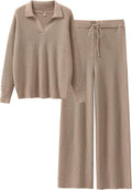 ANRABESS Women Two Piece Waffle Knit Sweater Set - Cozy Fall Lounge