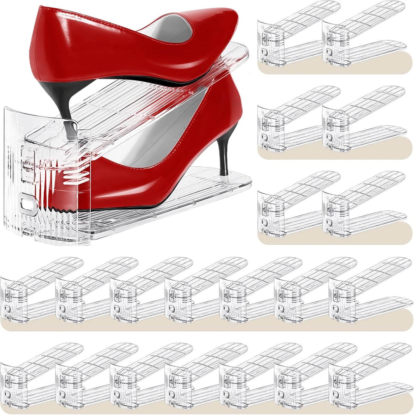 Shoe Slots Organizer 20 Pack - Adjustable Space Savers for Shoes