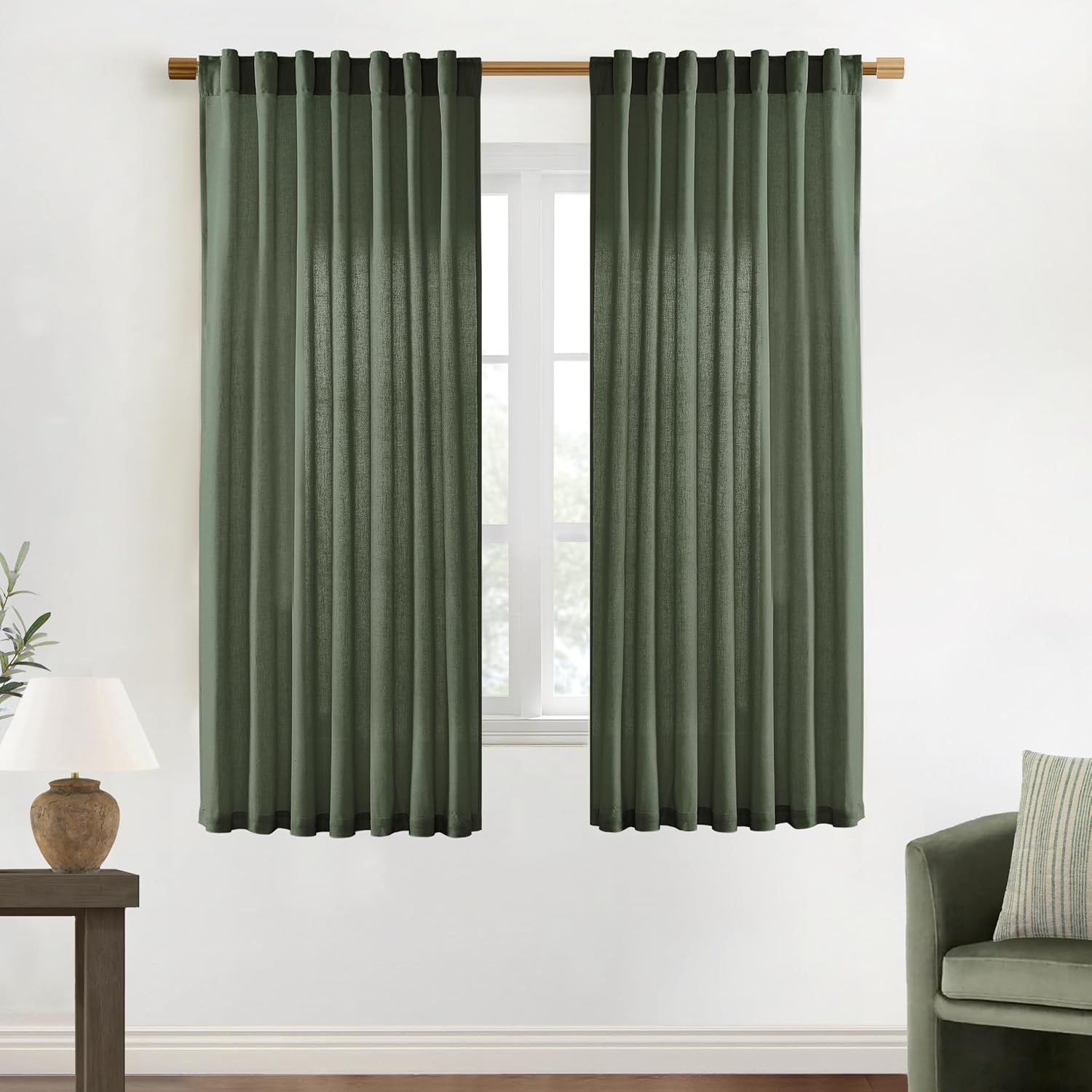 XTMYI Olive Green Curtains 63 Inch Length for Modern Living