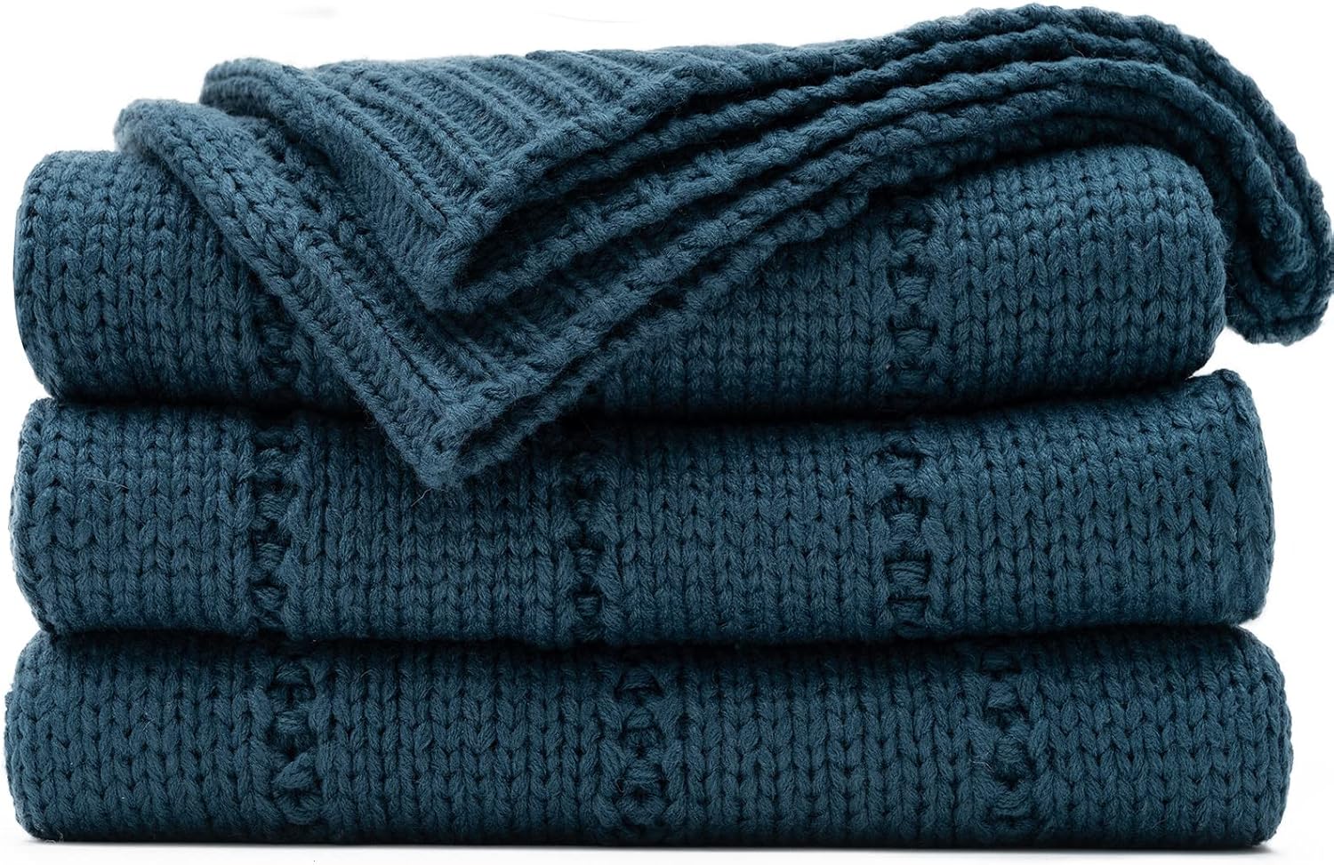 RECYCO Cable Knit Navy Blue Throw Blanket for Cozy Comfort