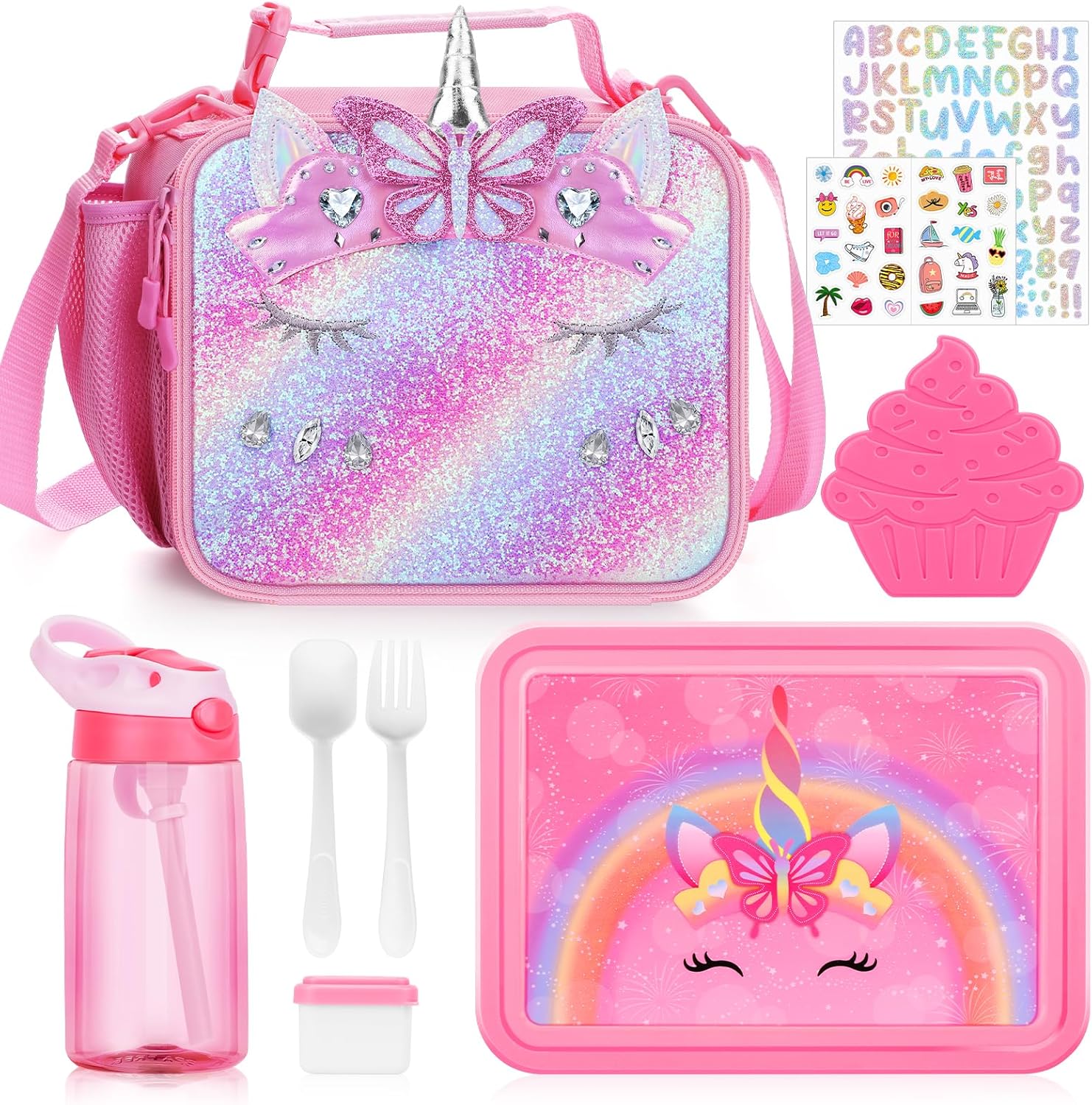 Unicorn Bento Box Set with Insulated Lunch Bag for Kids