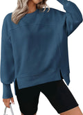 Women's Casual Crewneck Sweatshirt with High Low Side Slit - Cozy Fit