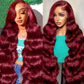 30 Inch Burgundy Wig Human Hair 99J Lace Front - Full 200% Density