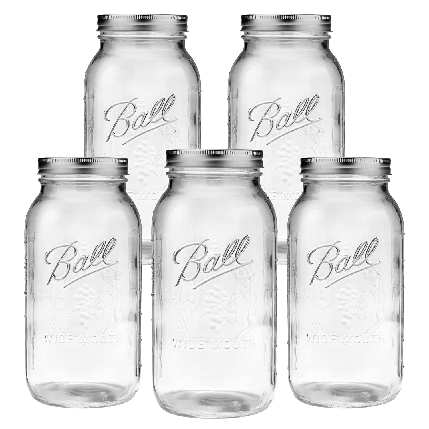 64oz Wide Mouth Jars for Food Storage - Set of 5 Durable Jars