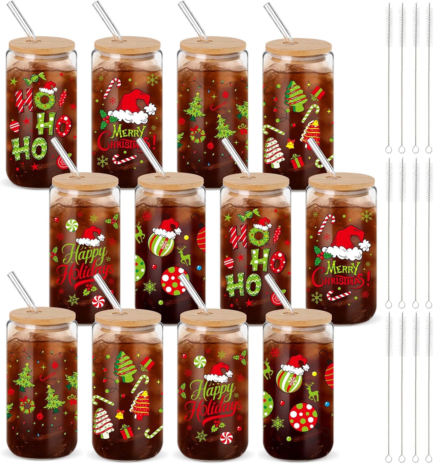 12 Set Christmas Glass Cup Gift for Holiday Entertaining Fun