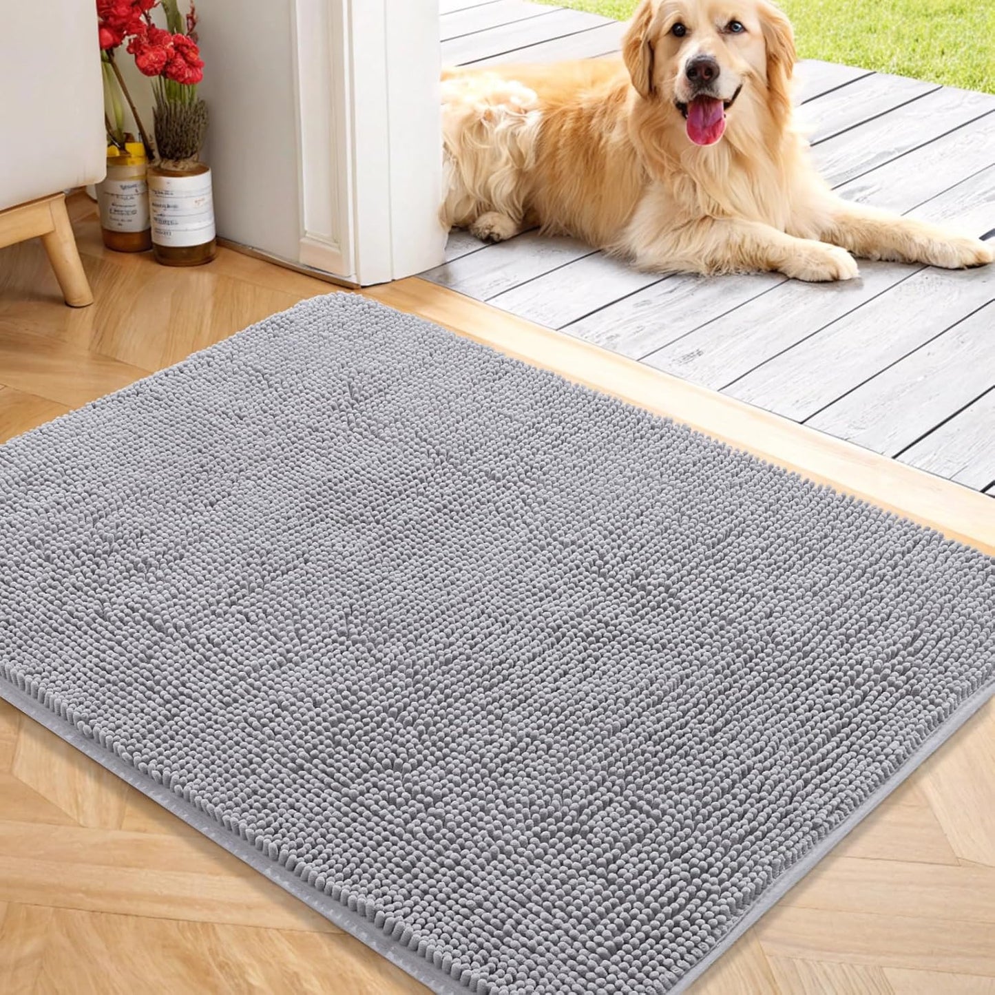 OLANLY Dog Door Mat for Muddy Paws - Absorbent Chenille Mat