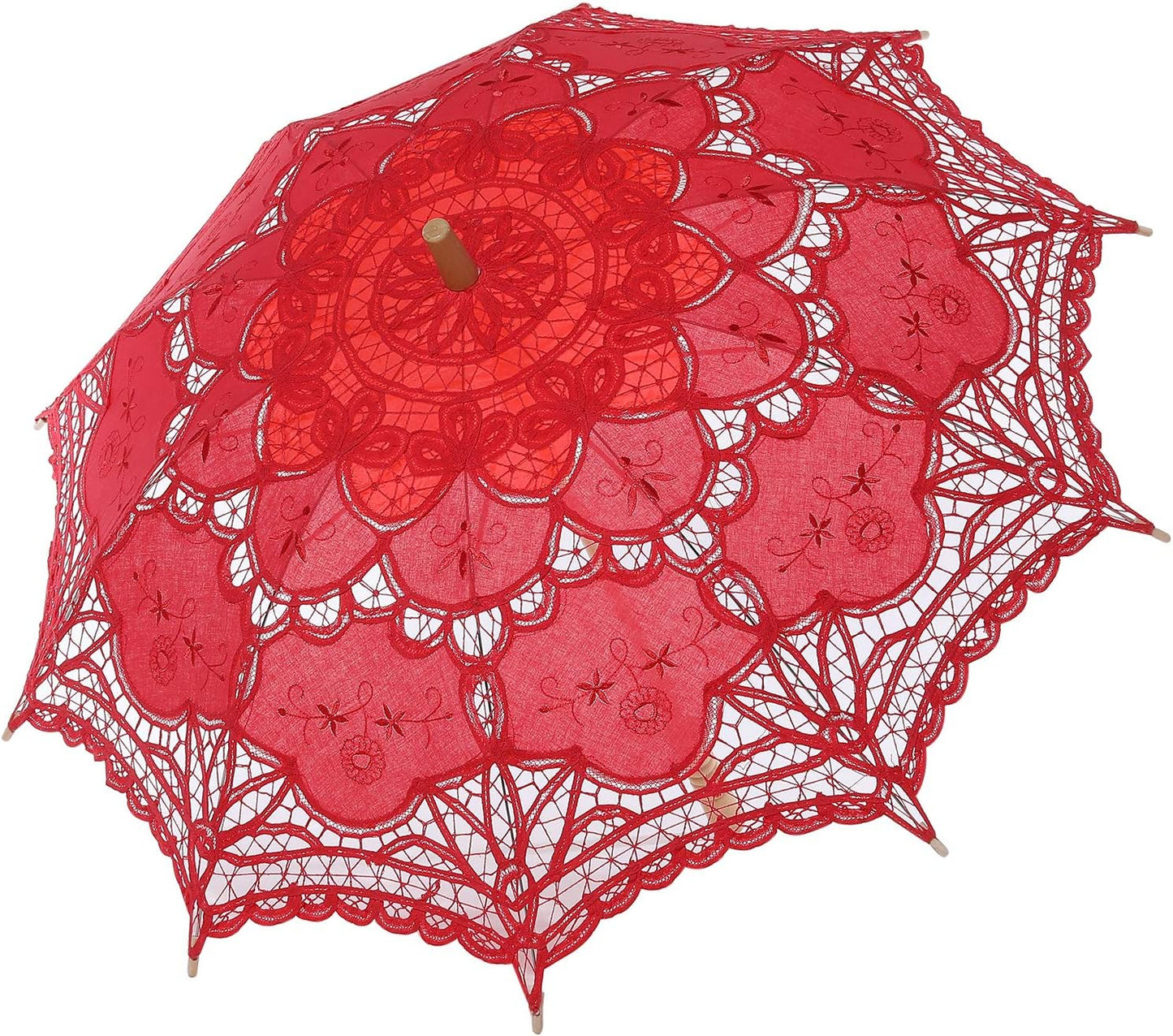 BABEYOND Red Lace Umbrella: Elegant Vintage Charm