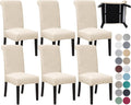 Dining Chair Slipcovers 6 Pack Beige - Stretch Fit with Seat Belt