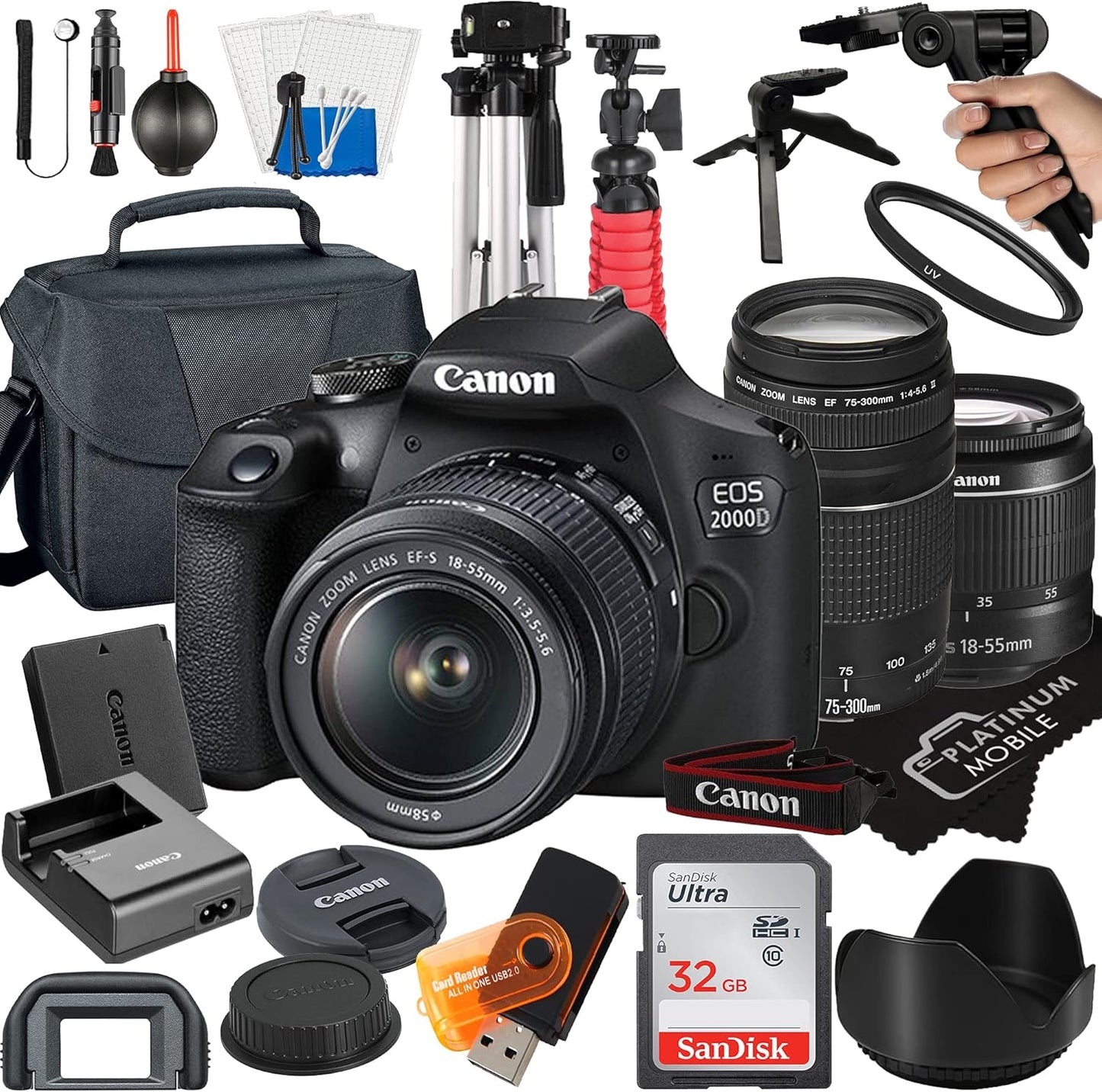 Canon EOS 2000D DSLR Camera Bundle with Lenses and Accessories