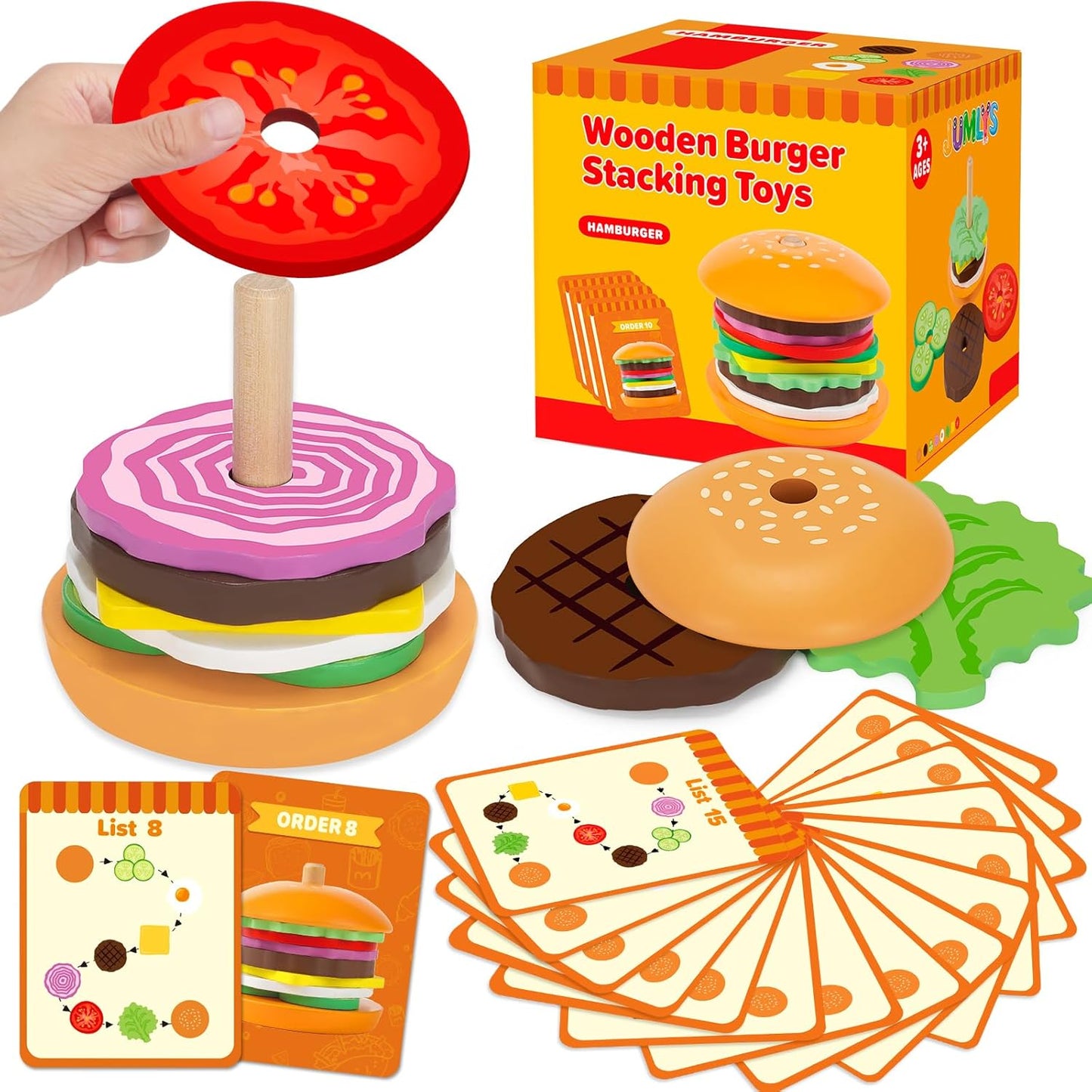 Montessori Wooden Burger Stacker: Fine Motor Fun!