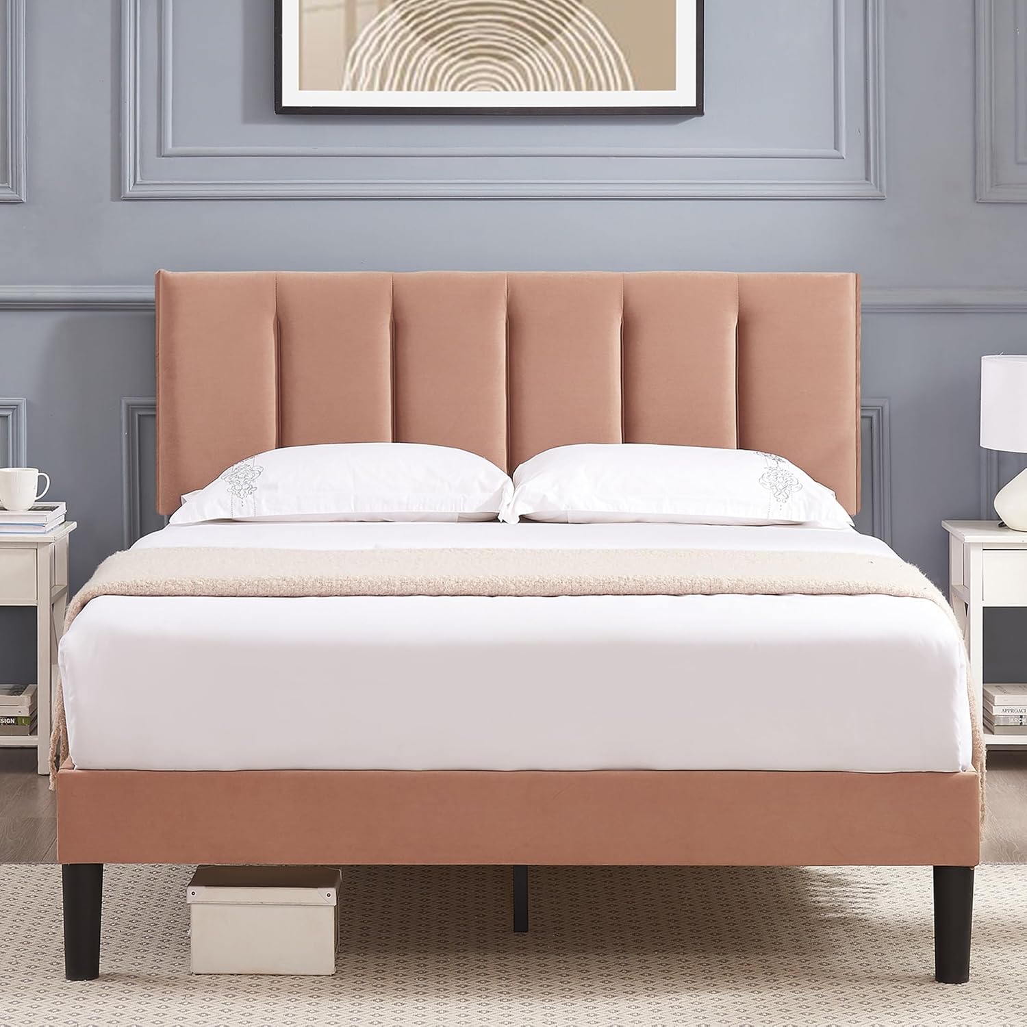 VECELO Queen Bed Frame with Upholstered Headboard for Comfort