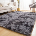 Area Rugs 9x12 Living Room Shag - Plush Tie-Dyed Dark Grey