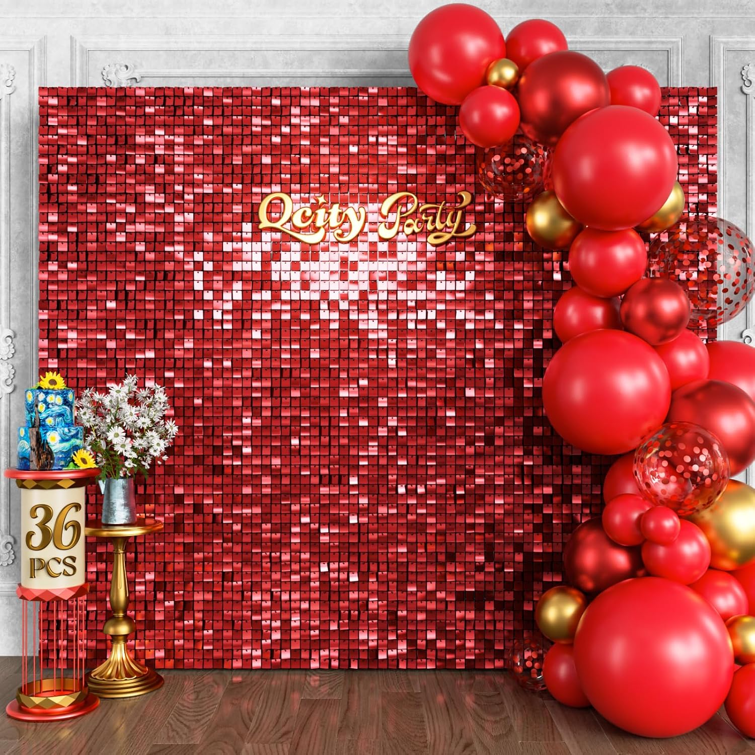 Qcity Red Shimmer Wall Backdrop for Stunning Event Decor
