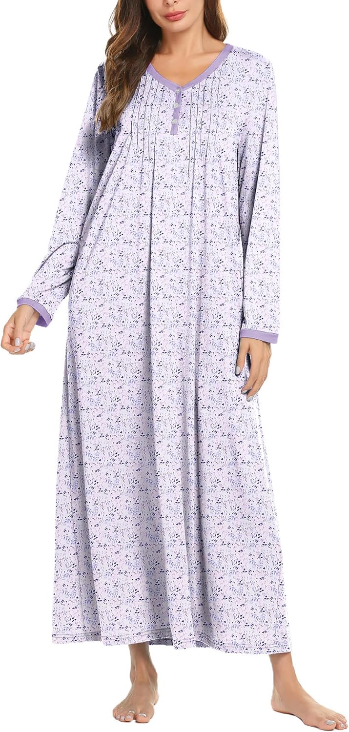 Ekouaer Women's Long Sleeve Nightgown for Comfort and Style
