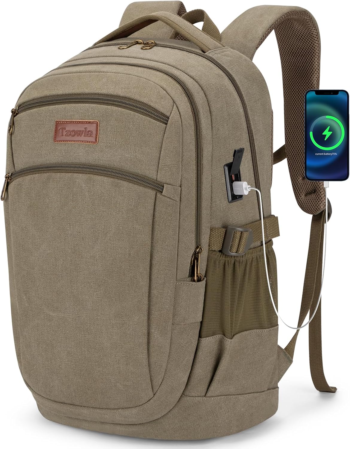 Tzowla Vintage Canvas Laptop Backpack for Men and Women