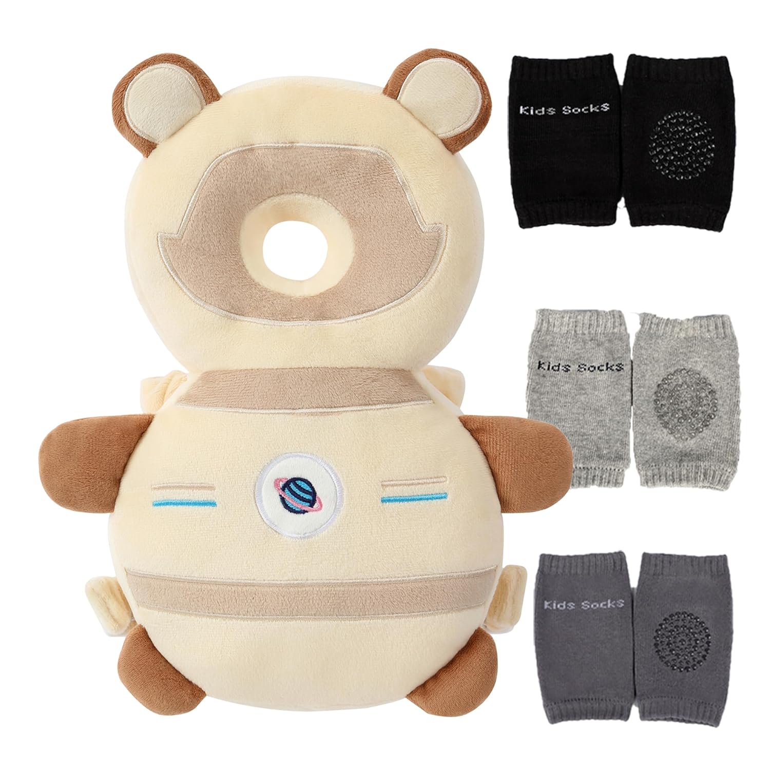 Feidoog Baby Head Protector Backpack | Walking & Crawling Safety, Khaki Astronauts