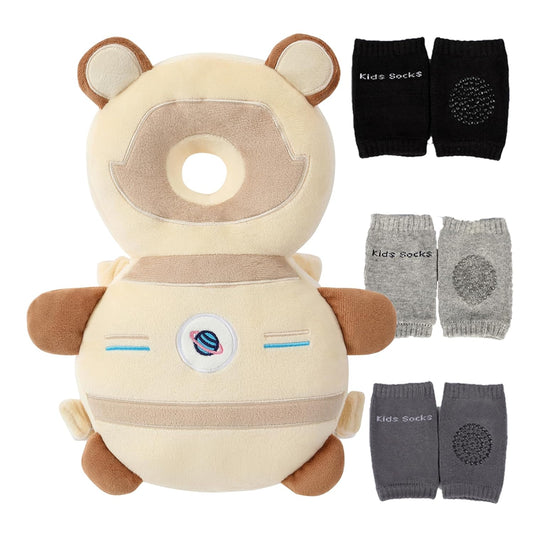 Feidoog Baby Head Protector Backpack | Walking & Crawling Safety, Khaki Astronauts