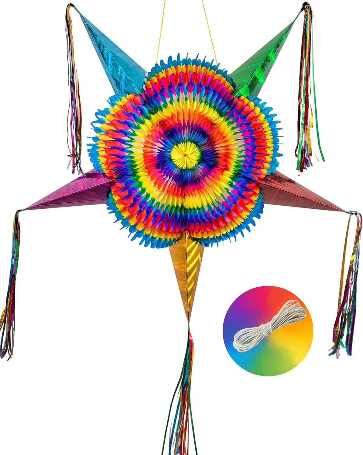Large Rainbow Cone Pinata for Memorable Birthday Celebrations