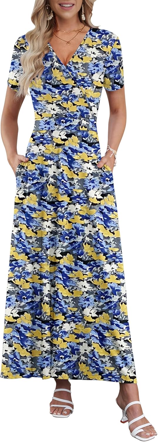 AUSELILY Maxi Dresses for Women with Pockets and Floral Print