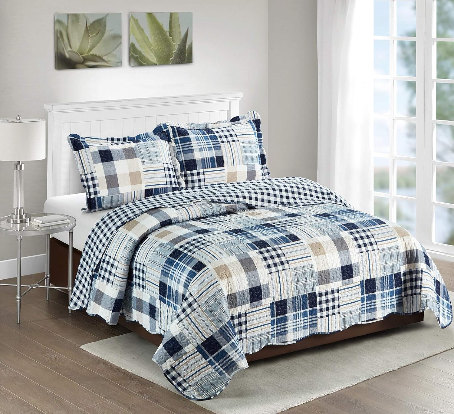 Brilliant Sunshine Blue Plaids and Stripes Quilt Set for All Seasons