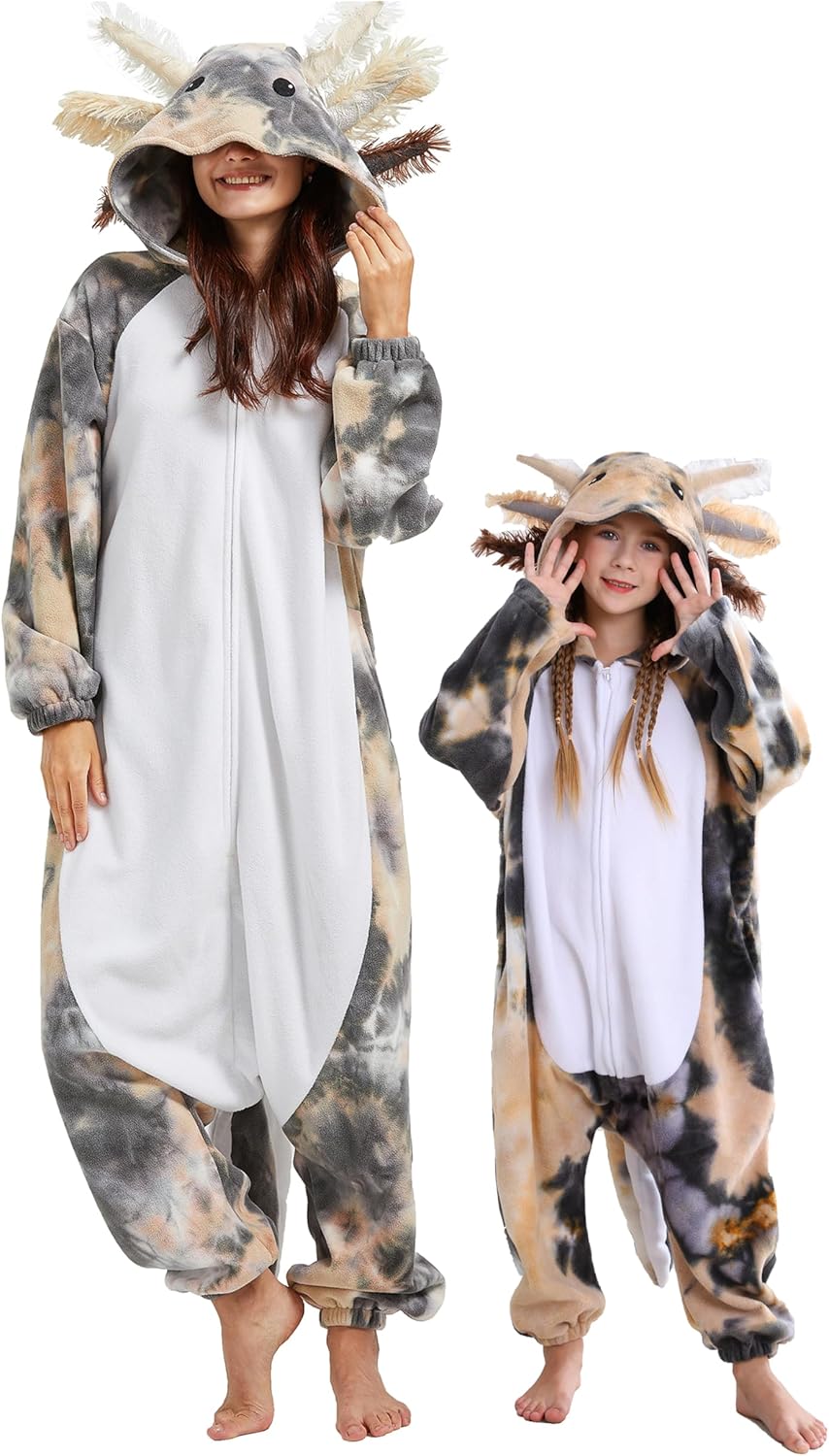 DELEY Unisex Axolotl Onesie Pajamas for Cozy Sleepwear Fun