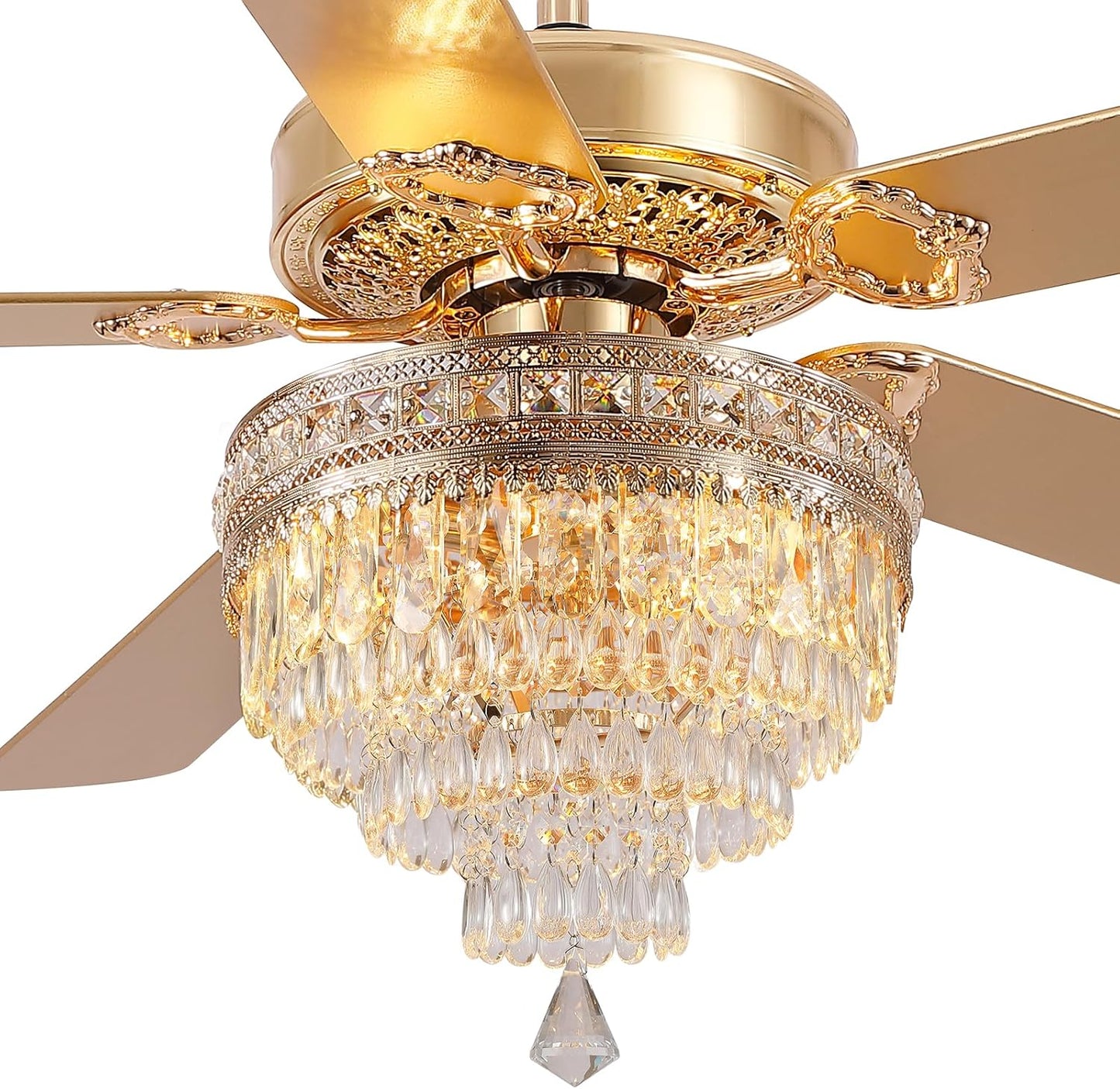 Asyko Crystal Ceiling Fan Fandelier with Lights - 62 in Modern Design