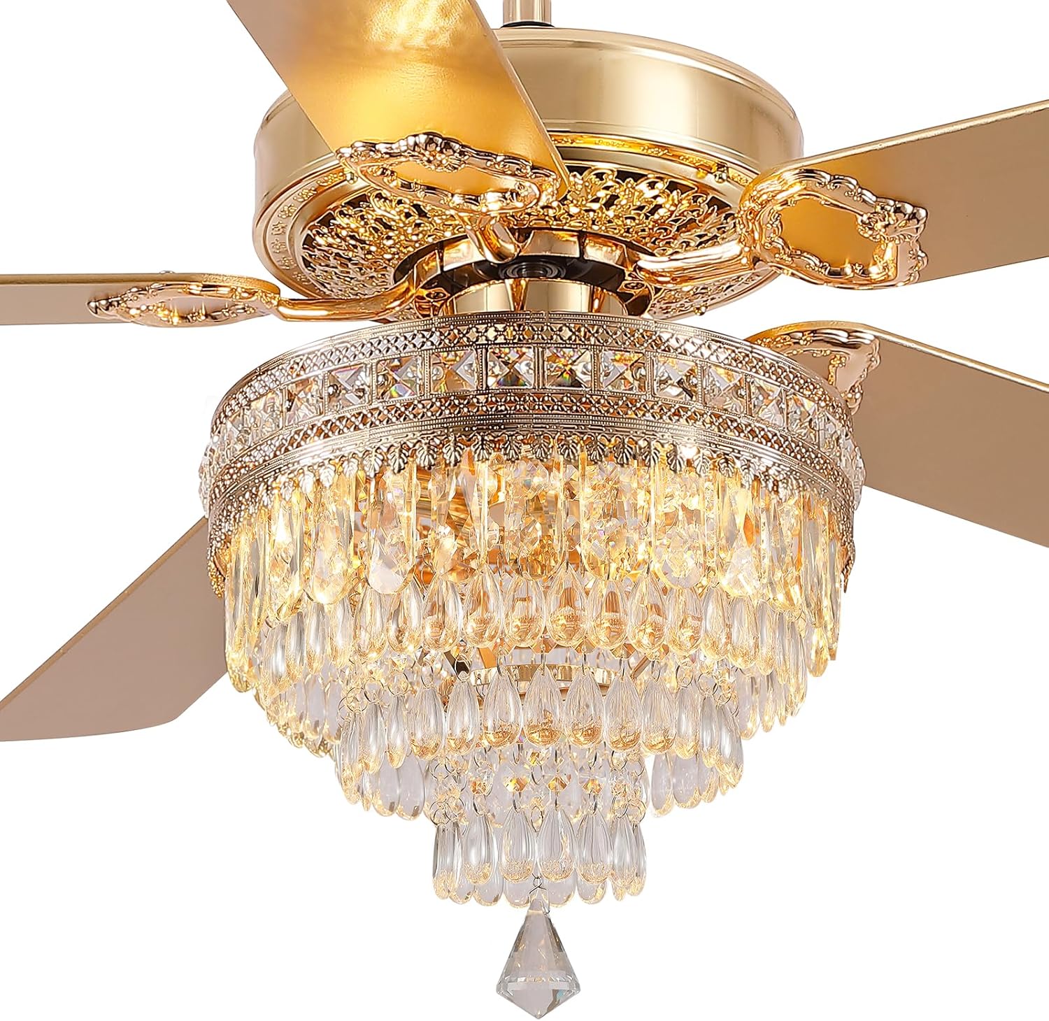 Asyko Crystal Ceiling Fan Fandelier with Lights - 62 in Modern Design