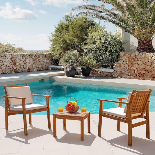 Devoko Patio Set 3 Piece Acacia Wood Outdoor Furniture for Comfort