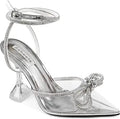 Zzheels Women Bowknot Clear Heels Crystal Slingback Sandals - Dressy