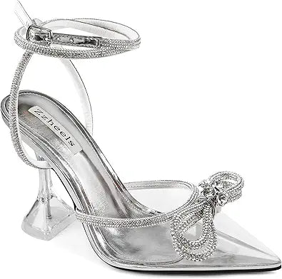 Zzheels Women Bowknot Clear Heels for Party and Dating Events
