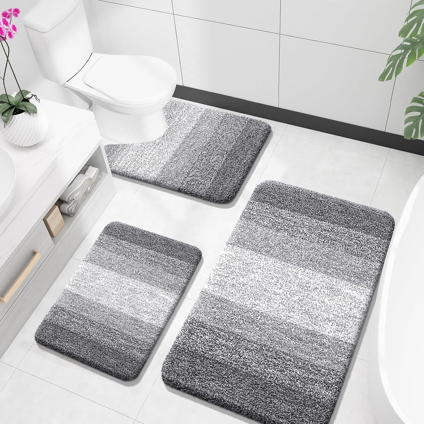 OLANLY Bathroom Rugs Sets 3 Piece Soft Absorbent Microfiber Mats