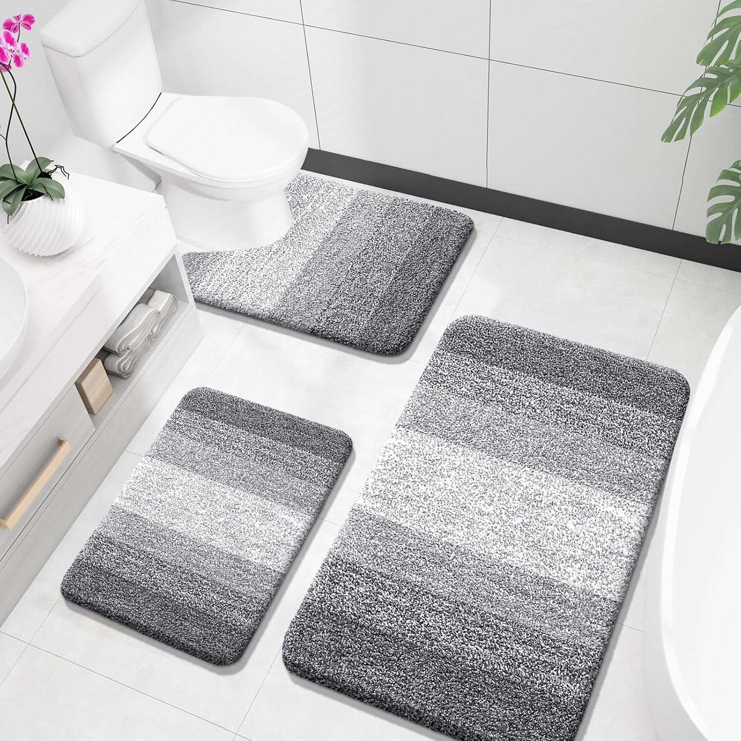 OLANLY Bathroom Rugs Sets 3 Piece Soft Absorbent Microfiber Mats
