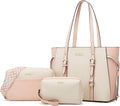 Women Fashion Synthetic Leather Tote Shoulder Handbag Set 4pcs